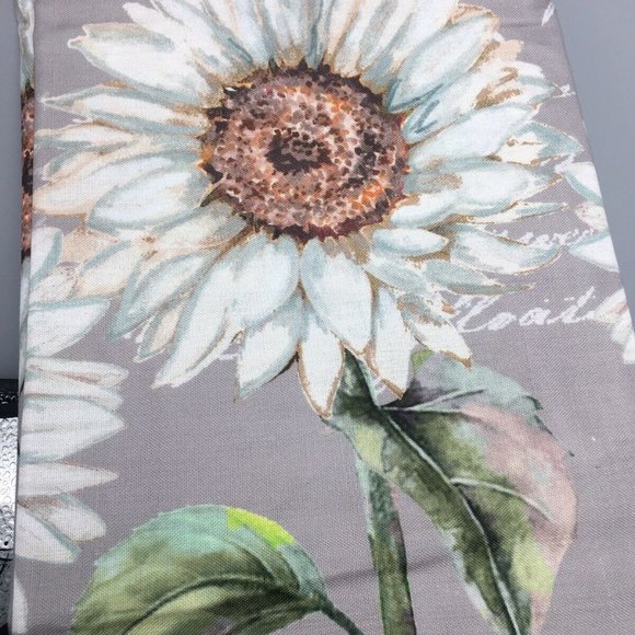 Nicole Miller Sunflower Script Fall Tablecloth Aqua White Gray 60x120 Fabric - Picture 2 of 11